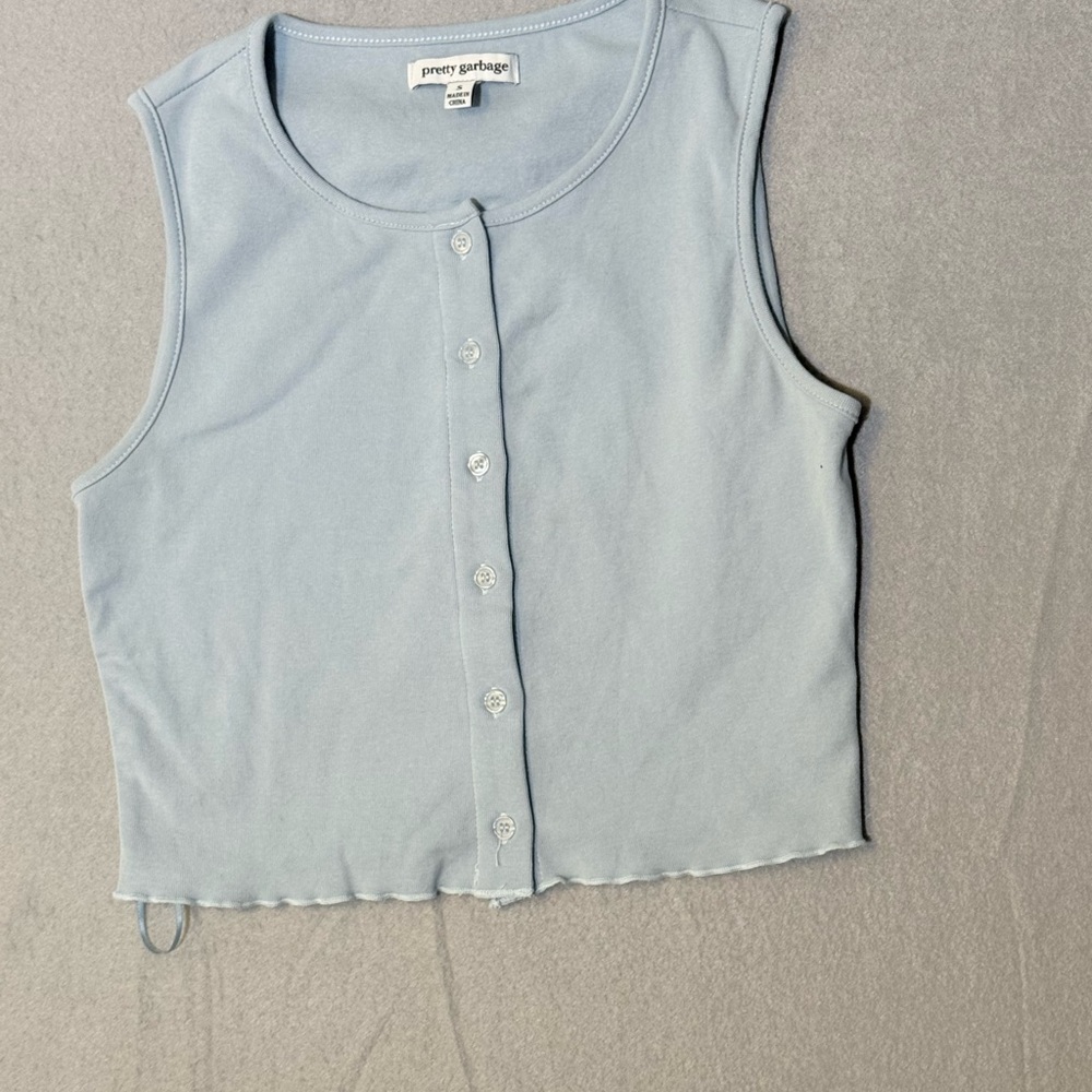 light blue button-up crop tank top  Pretty Garbage Small Y2K